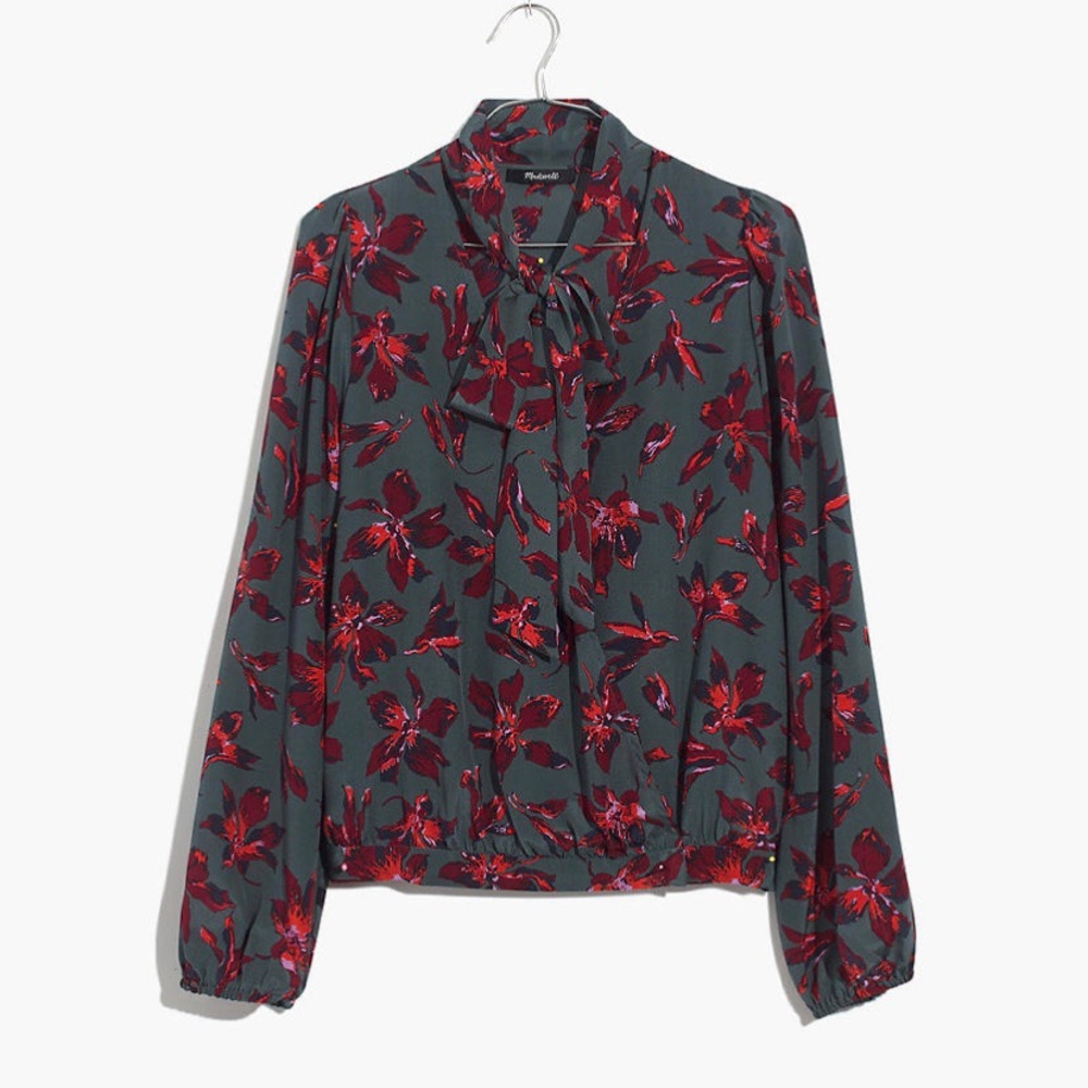 Madewell Silk Tie-neck Wrap Top in Winter Orchid
